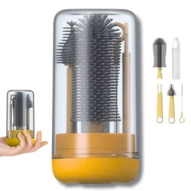 Imagem de Kit Escova de Limpeza 4 em 1 Mamadeira Garrafa Copo Bebe Criança Bolsa Mala Limpeza Higiene Passeio Viagem