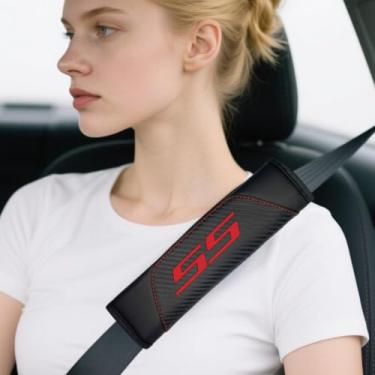 Imagem de QZXIAOGU 2 peças almofadas de cinto de segurança de couro de fibra de carbono almofada de ombro macia para Challenger Dakota Charger SRT Avenger Durango acessórios, almofadas de cinto de segurança de