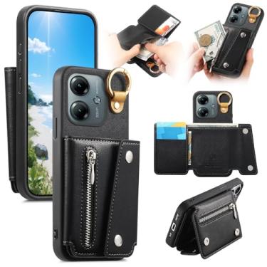 Imagem de Asuwish Capa para celular Xiaomi Redmi Note 14 4G carteira com suporte com zíper bolsa porta-cartão de crédito Note14 G4 mulheres homens meninas preto