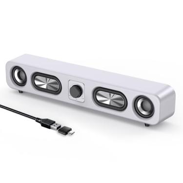Imagem de Uakinat Alto-falantes de computador, barra de som de computador de alta fidelidade, barra de som alimentada por USB com fio com som estéreo de 6 W para desktop, laptops, PCs, telefones, tablets, Xbox