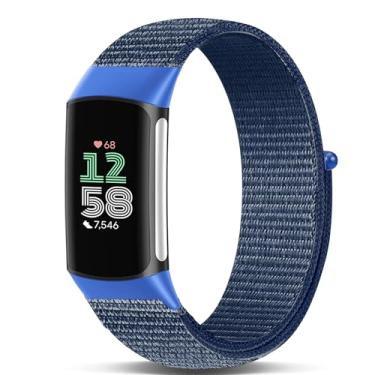 Imagem de Koazon Pulseira de relógio de nylon de gancho e laço compatível com Fitbit Charge 6/Charge 5, pulseira esportiva macia, leve, respirável e ajustável para Charge 6/5, acessório de rastreador de