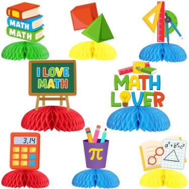 Imagem de Funmemoir Decorações de festa com tema de matemática - 8 peças centrais de favo de mel, enfeites de mesa de equações matemáticas para escola, sala de aula, estudo, professor, amante de matemática