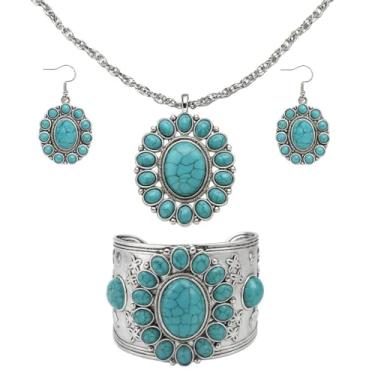 Imagem de Conjuntos de joias Howlite para mulheres - Acessórios de vaqueira ocidental inspirados em turquesa - Conjunto de brincos e pulseira boho de praia de verão - bijuterias de aniversário, presentes de