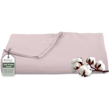 Imagem de Royale Linens Lençol plano de 300 fios, 100% algodão penteado longo, supermacio, lençol de cima - lençol de cima - lençol de cima Queen vendido separadamente - Apenas lençóis de percal respiráveis