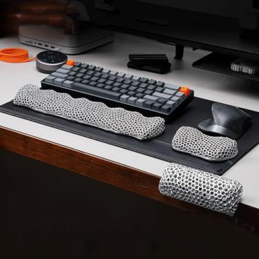 Imagem de FORRTY Conjunto De Almofada De Braço Impressa Em 3D Com Apoio Para Pulso, Suporte Ergonômico Para Teclado E Mouse, Respirável, Descanso De Braço Para Mesa, PC, Jogos, Digitação(Prata,Three)