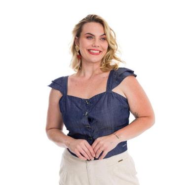 Imagem de Cropped De Linho Com Lastex Premium - Restrito Jeans, 44, Azul escuro