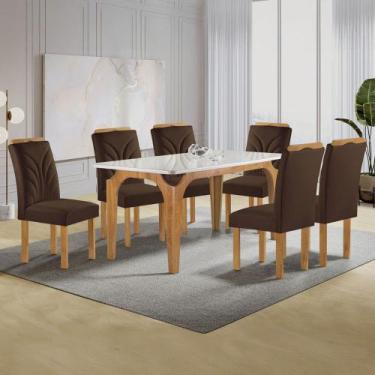 Imagem de Mesa de Jantar 6 Lugares Melina Carolina com Vidro Cinamomo/Off White/