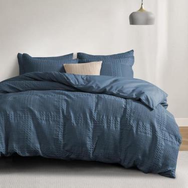 Imagem de Conjunto de capa de edredom PHF 100% algodão queen size azul marinho