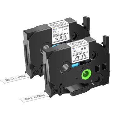 Imagem de KCMYTONER Pacote com 2 cabos de identificação flexíveis Brother Ptouch TZe-FX231 TZ-FX231 TZe TZ Tape 12 mm 0,47 polegadas preto sobre branco para PT-D200 PT-D210 PT-D600 PT-D400 PT-H100