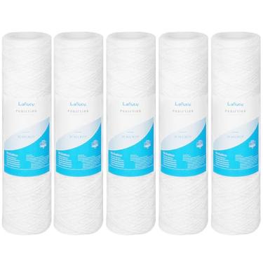 Imagem de Lafiucy Cartucho de filtro de água de sedimento enrolado em corda de 20 mícrons 25,4 x 6,3 cm, pacote com 5, filtragem de sedimentos para toda a casa, substituição universal para a maioria das unidades RO de 25,4 cm