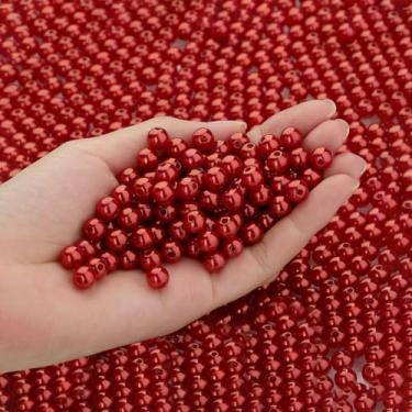 Imagem de DUQGUHO Miçangas de pérolas vermelhas para artesanato 6 mm contas de plástico com furo 500 peças pérolas falsas para decoração de casamento pérola a granel para fazer joias, pulseira faça você mesmo