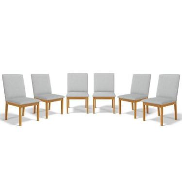 Imagem de Kit Com 6 Cadeiras Daniela Madeira Maciça Estofada Para Mesa De Jantar