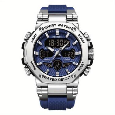 Imagem de Relógio Masculino Display Luminoso Multifuncional Esportivo Pulseira De Silicone Azul Prata