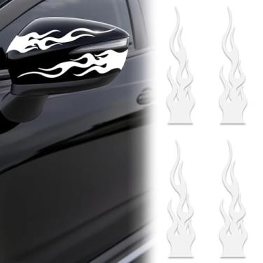 Imagem de 4 peças adesivos refletivos de carro de chama, decalques de chama de esportes de corrida para capacetes de motocicleta, decalque autoadesivo à prova d'água com listras de chama universal para carrinho