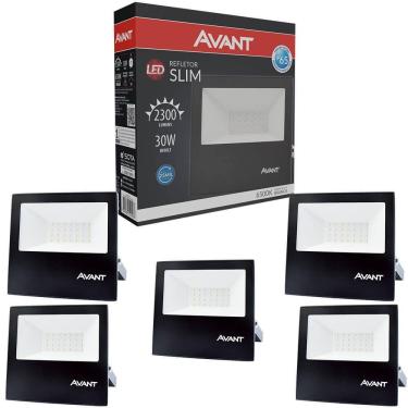Imagem de Kit 5 Refletor Led Holofote Avant 30W Luz Branco Frio 2250 Lúmens Slim30 Resist Chuva IP65 Bivolt