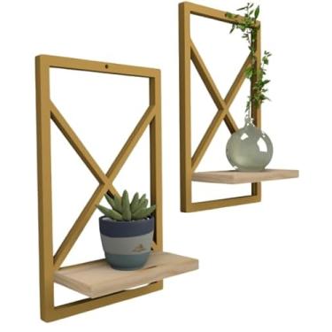 Imagem de Prateleira Estilo Industrial 23x37 cm modelo Quadro - Ideal para Sala, Quarto, Cozinha e Banheiro(DOURADO 23 x 37cm,3)