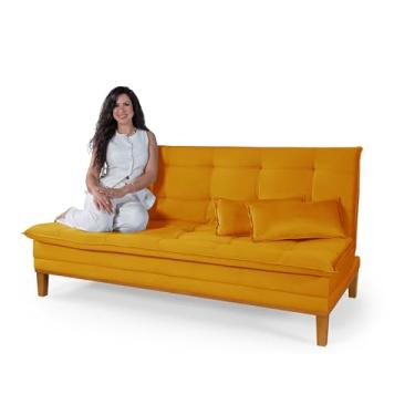 Imagem de Sofá Cama Reclinável Melim Casal Premium 2 Lugares Suede Amarelo