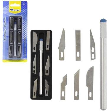 Imagem de Estilete de precisao com 6 laminas 12,5cm + estojo na cartela - 2 pç -