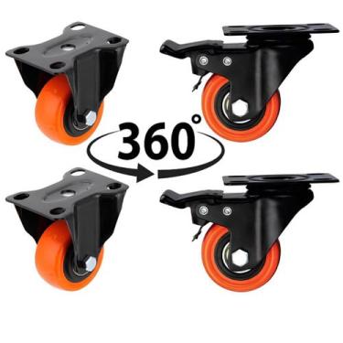 Imagem de Jogo Kit 4 Rodinha Roda Para Móveis Giratória Reforçada Freio Trava 50