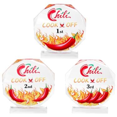 Imagem de 3 Peças Troféus para Competição Culinária com Pimenta, Troféus Acrílico com Base para Decoração Festa Entrega Prémios do Festival Pimenta