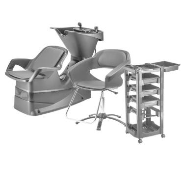 Imagem de Kit Lavatório Cabelo Cadeira Carrinho Auxiliar Dompel Salão
