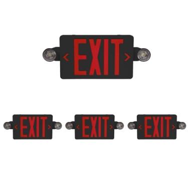 Imagem de CMMZY - Capa preta, luz de emergência vermelha com duas cabeças ajustáveis, suporte de bateria, padrões americanos, certificação UL, combo para negócios, CA 120/277 V, embalagem de 4