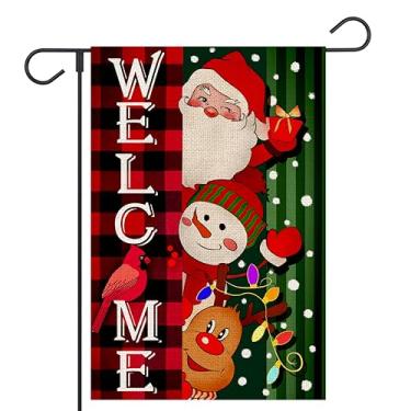 Imagem de FUYUCHEN Cardinal Welcome Bandeira de jardim de Natal 30 x 45 cm dupla face Papai Noel rena boneco de neve Buffalo xadrez bandeira de quintal decoração ao ar livre