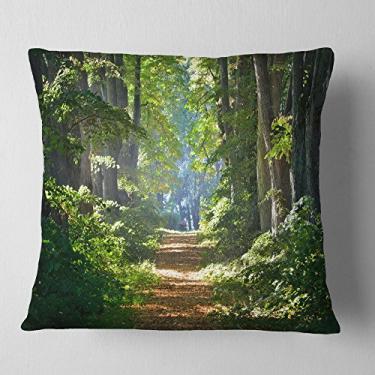 Imagem de Designart Manta Fotografia Floresta Verde Brilhante na Morning' Paisagem Sala de Estar, Sofá, Almofada de Alta Qualidade + Capa de Almofada Estampada em ambos os lados 45,72 cm x 45,72 cm