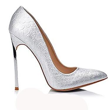 Imagem de Salto Alto Jovem Tendência Senhoras De Salto Alto Elegante Salto Alto Estiletes Adequados Para Maduro Pontiagudo Metal Salto Alto, White, 6.5 UK