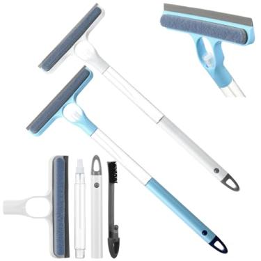 Imagem de Lothee 2 peças de rodo de pulverizador de cabo longo de 58 cm 4 em 1, raspador de limpeza de janela para espelhos de vidro, spray de carro e esponja e escova de limpeza de fenda pequena oculta em um