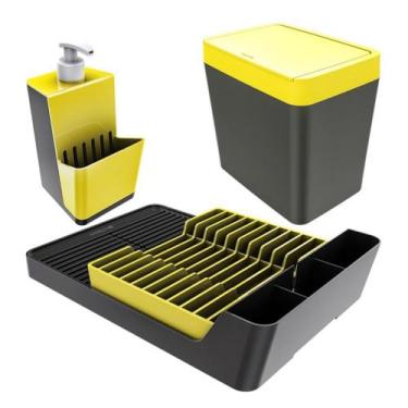 Imagem de Kit Escorredor De Louças + Porta Detergente + Lixeira - Chumbo Crippa,