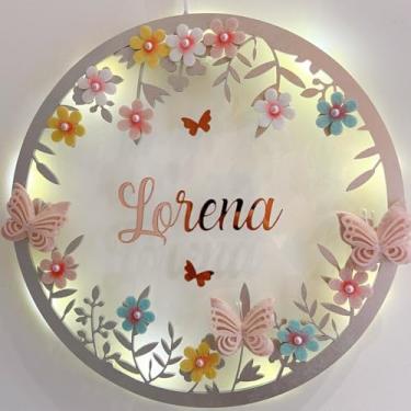 Imagem de Porta Maternidade Borboletas Prata Led Acrílico e Espelho