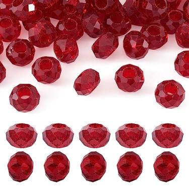 Imagem de Spritewelry 100 peças de contas de vidro vermelhas grandes contas europeias de 14 mm facetada Rondelle contas de vidro de cristal para artesanato DIY pulseira colar brinco
