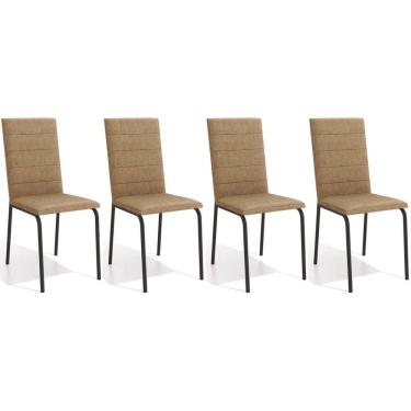 Imagem de Kit 4 Cadeiras Sala Jantar Amsterdã C091PRF Aço 4 Un Preto Fosco/Capuccino - Kappesberg
