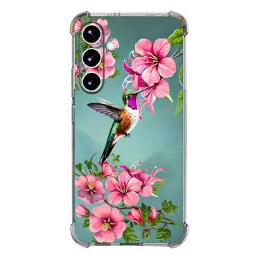 Imagem de Beaucov Capa para Galaxy S25 FE, flores de beija-flor azul à prova de choque, capa protetora de corpo inteiro TPU resistente a arranhões para Samaung Galaxy S25 FE
