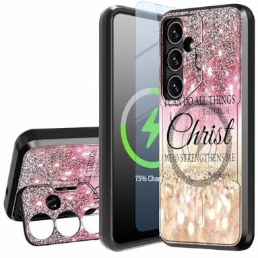 Imagem de FUYOCWE Capa magnética para Samsung Galaxy S25 Plus com protetor de tela, compatível com Magsafe Galaxy 25+/24 Plus com proteção total da câmera e suporte para câmera - I can do All Things Through
