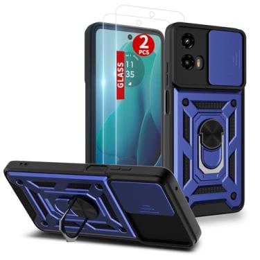 Imagem de Capa para Moto G-5g-2024: com protetor de tela de 2 peças, capa de câmera deslizante e suporte para capa de celular Moto G 2024, azul