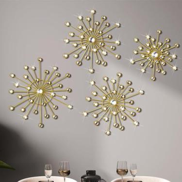 Imagem de Decoração de parede Bling Crystal Starburst Cast Iron Gold, conjunto d