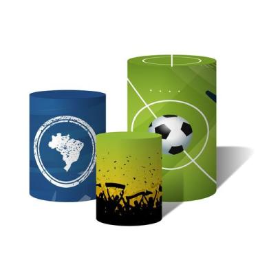Imagem de Trio Capas Para Cilindro Brasil Jogador de Futebol Silhueta Campo C/ E