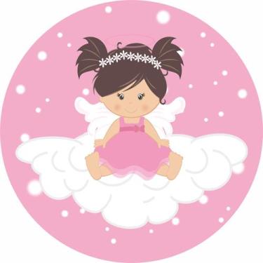 Imagem de Painel de Tecido Sublimado Redondo Anjinho Menina Batizado Menina c/ E