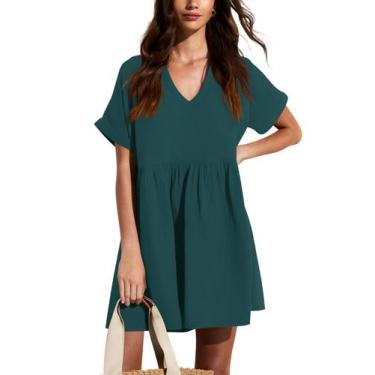 Imagem de Vestido liher feminino casual de verão, praia, decote em V, verde escu