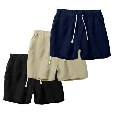 Imagem de Kit 3 Shorts Linho Masculina Com Cordão Bermuda Casual Verão-Masculino