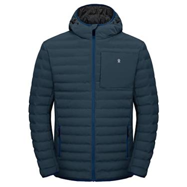 Imagem de Jaqueta masculina acolchoada à prova d'água e quente da Little Donkey Andy Casaco de inverno com capuz à prova de vento com isolamento reciclado atualizado azul escuro GG