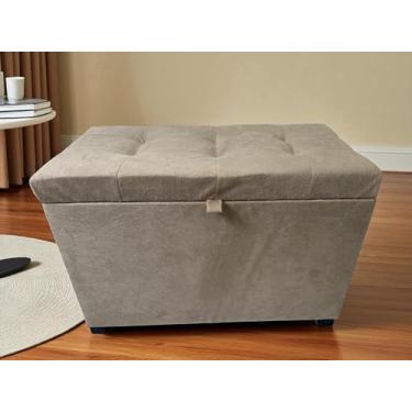 Imagem de Puff Baú Estofado Em Suede 68 Cm Para Sala, Quarto Em Mdf - Bege