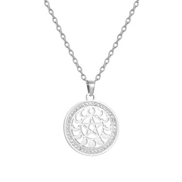 Imagem de EUEAVAN Colar de fase da lua para mulheres, pentagrama, pentagrama, pingente, tripla, deusa, sol, lua crescente, pingente de lua cheia, joia pagã, presente Wiccan, Medium, Aço inoxidável, Sem Pedra