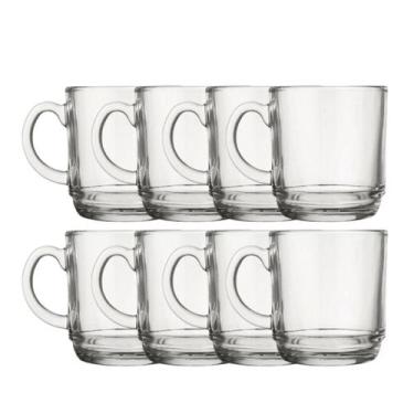 Imagem de Canecas Copos De Vidro Grosso 250ML Transparente Resistente 8 UN - PRA