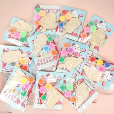 Imagem de LARDUX 24 peças de artesanato de pintura de madeira de sorvete - 8 estilos em forma de sorvete, kits de artesanato com recortes de lascas de madeira inacabados com tinta que brilha no escuro, faça