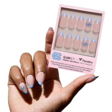 Imagem de Glamnetic x Fanatics Press On Nails - North Carolina Tar Heels | Unhas postiças curtas de amêndoa, salto alcatrão universitário, pontas francesas azuis, unhas universitárias, qualidade de salão | 15
