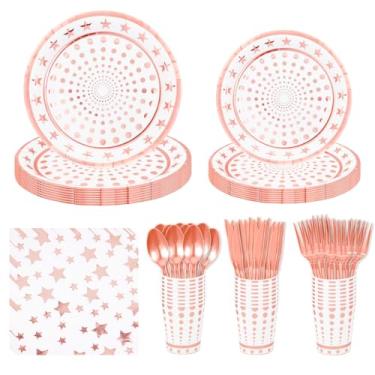 Imagem de Wxzumg Conjunto de 120 peças de pratos de papel com estrelas de pontos de ouro branco e estrelas douradas com garfos de guardanapo
