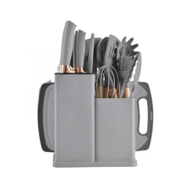 Imagem de Colher De Silicone Para Cozinha - Kit Com 19 PeçAs De UtensíLios Antiaderente, NãO Risca Panelas | Inclui EspáTula, Concha, Pegador E Batedeira | Para Cozinha(Cinza/kit19)